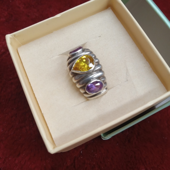 Sterling Silver PAJ Yellow & Purple Ribbed Ring - Picture 4 of 12